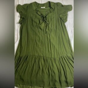 Olive Green Lace Up Boho Dress Size XL